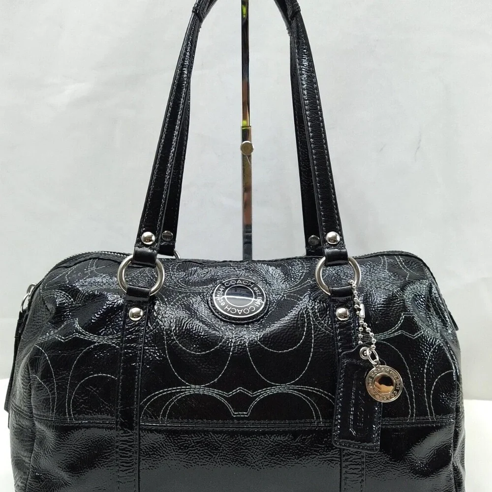 Coach Signature Madison Black Patent Leather Satchel - Picture 1 of 3